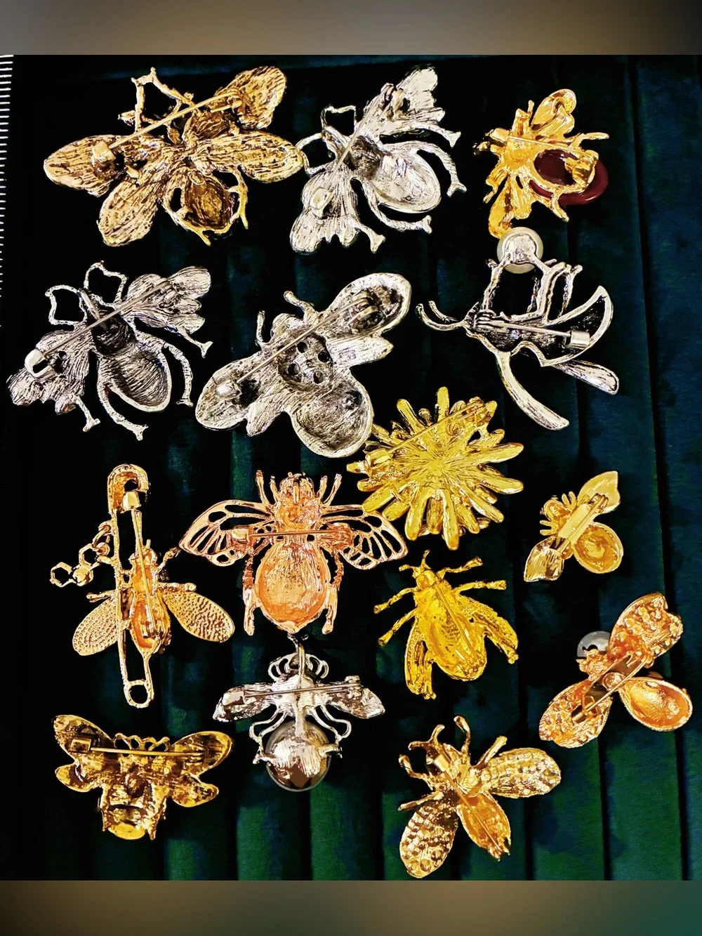 Lot of 15 Bee Honeybee Brooches Rhinestone Enamel Insect Pin Jewelry